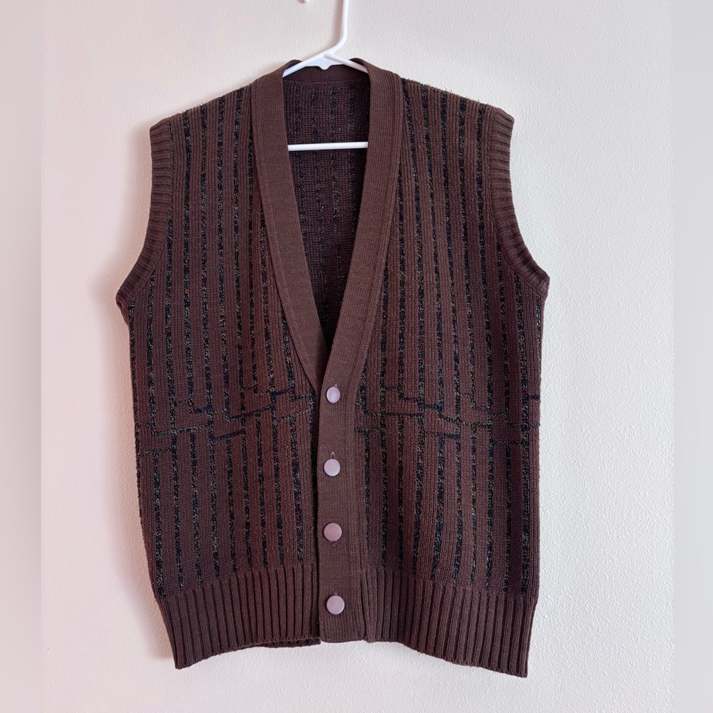 Brown Striped Button-Up Vest